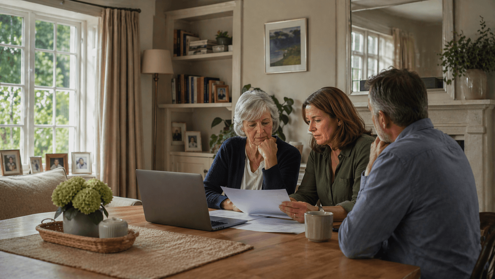 Family discussing care home finances together